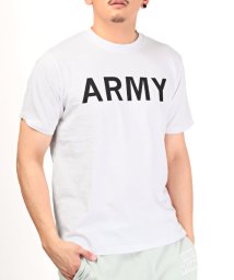 LUXSTYLE(ラグスタイル)/ARMYロゴプリント半袖Tシャツ/Tシャツ メンズ 半袖 ロゴ プリント ARMY ミリタリー ワンポイント/ホワイト