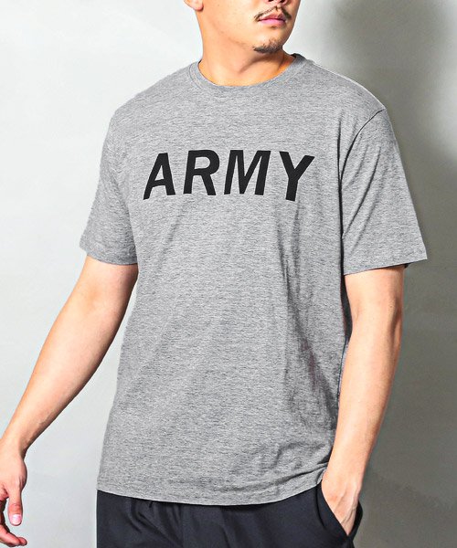 LUXSTYLE(ラグスタイル)/ARMYロゴプリント半袖Tシャツ/Tシャツ メンズ 半袖 ロゴ プリント ARMY ミリタリー ワンポイント/杢グレー