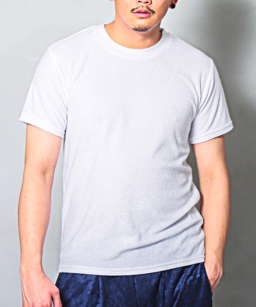 LUXSTYLE(ラグスタイル)/パイルクルーネック半袖Tシャツ/Tシャツ メンズ 半袖 クルーネック パイル地 タオル地 無地Tシャツ/ホワイト