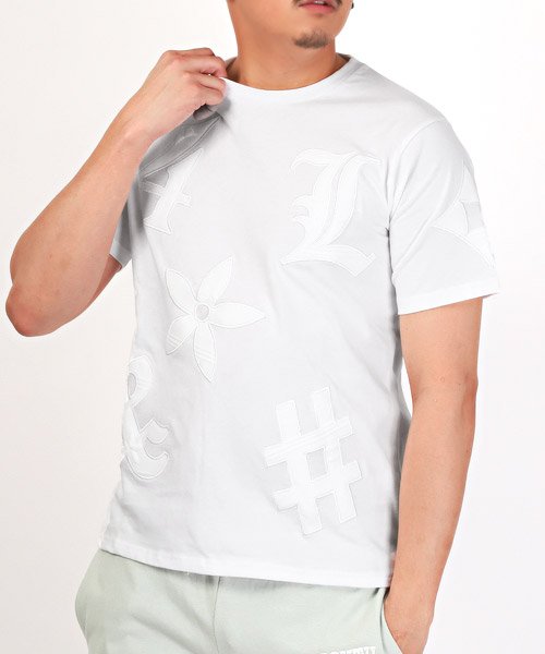 LUXSTYLE(ラグスタイル)/LUXE/R(ラグジュ)ふくれジャガードビッグロゴ貼り付け半袖Tシャツ/Tシャツ メンズ レディース 半袖 ビッグロゴ ワッペン 春夏/ホワイト
