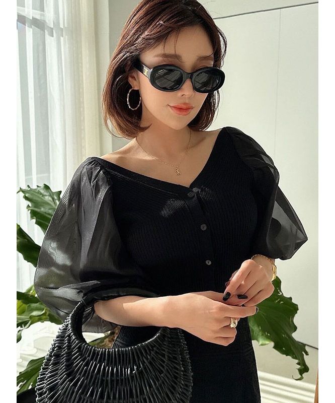 eimy istoire☆シアーボーダースリーブニットプルオーバー | chicshabu.com