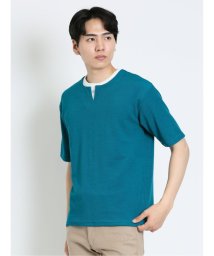 m.f.editorial(エムエフエディトリアル)/鹿の子 フェイクキーネック 半袖 メンズ Tシャツ カットソー カジュアル インナー ビジネス ギフト プレゼント/ダークグリーン