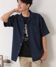 ikka(イッカ)/【接触冷感／吸水速乾】シャドーストライプオープンカラーシャツ/ネイビー
