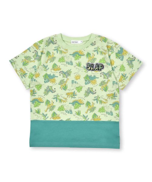SLAP SLIP(スラップスリップ)/アニマル恐竜柄切り替え半袖Tシャツ(80~130cm)/グリーン系