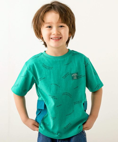 SLAP SLIP(スラップスリップ)/カーゴ風ポケット付ロゴ柄半袖Tシャツ(80~130cm)/グリーン