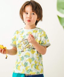 SLAP SLIP(スラップスリップ)/【お揃い】フルーツ総柄柄ナレ袖チェック半袖Tシャツ(80~130cm)/グリーン系（バナナ柄）