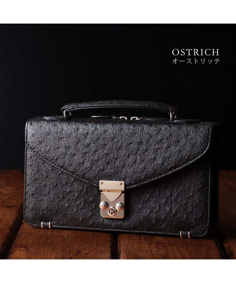 ★美品★ OSTRICH セカンドバッグ 鍵付 オーストリッチ クラッチバッグ