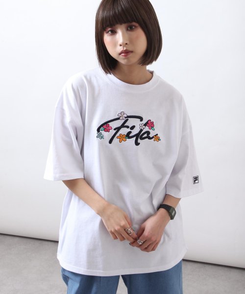 ZIP FIVE(ジップファイブ)/花柄ロゴ半袖Tシャツ/ホワイト