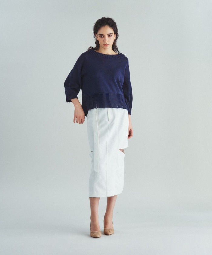 GRACECONTINENTAL クラッシュヘムクロップトトップ ネイビー 36 GRACECONTINENTAL クラッシュヘムクロップトトップ ネイビー 36