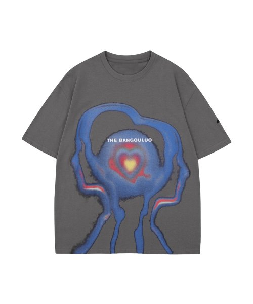 HOOK(HOOK（フック）)/【HOOK】個性派抽象画プリント半袖ビッグTシャツ/グレー