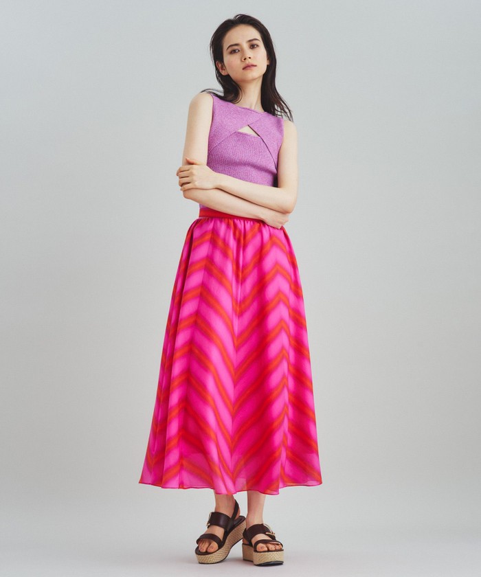 GRACE CONTINENTAL グレースコンチネンタル　ピンクロングスカート フォイルラインプリーツスカート / GRACE CONTINENTAL | GRACE