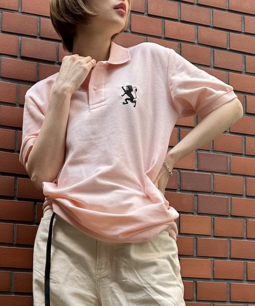 GIORDANO(ジョルダーノ)/ライオン刺繍 襟デザインUVカットポロシャツ/ピンク