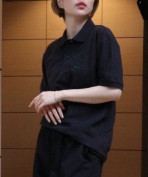 GIORDANO(ジョルダーノ)/ライオン刺繍 襟デザインUVカットポロシャツ/ブラック