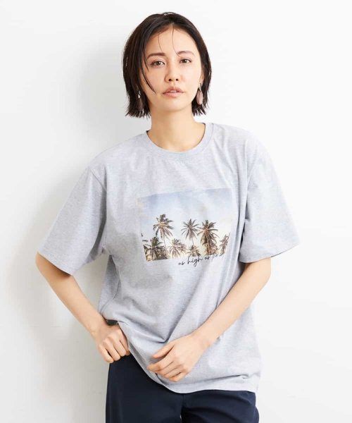 MICHEL KLEIN(ミッシェルクラン)/パームツリーフォトプリントTシャツ/グレー（92）