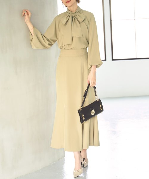 ボリュームスリーブボウタイブラウス＆マーメイドスカートセットアップ「CSU1212」 トップス スカート 7号 9号 11号 13号 15号