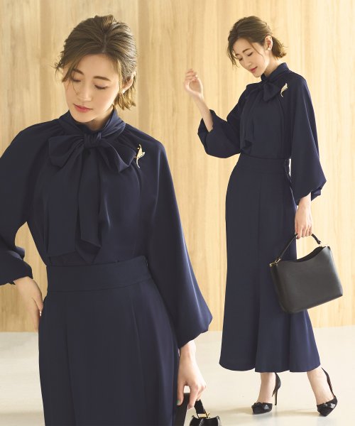 ボリュームスリーブボウタイブラウス＆マーメイドスカートセットアップ「CSU1212」 トップス スカート 7号 9号 11号 13号 15号