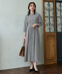 RUIRUE BOUTIQUE(ルイルエブティック)/ウエストタック・バンドカラーロングワンピース「CU1208」/アッシュグリーン