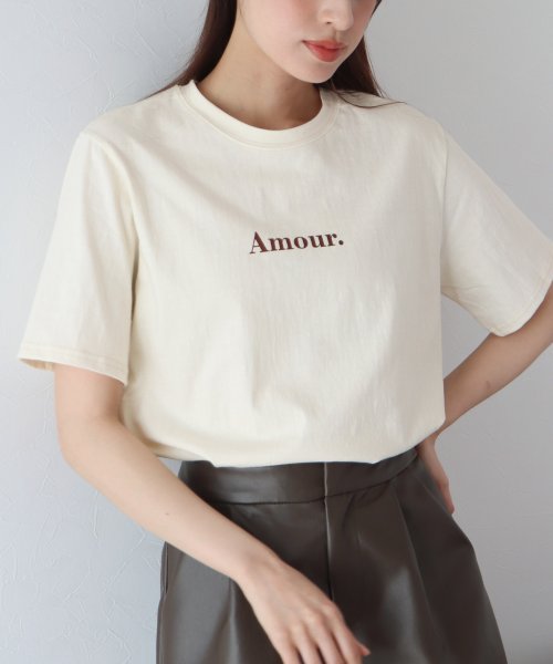 BLUEEAST(ブルーイースト)/Amour.ロゴ半袖Tシャツ/ベージュ