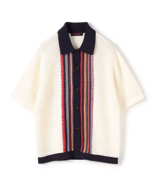 CABaN コットンナイロン ハンドクロシェポロカーディガン 