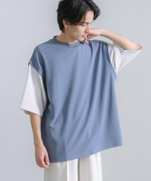 Rocky Monroe(ロッキーモンロー)/Tシャツ フェイクレイヤード カットジョーゼット 半袖 メンズ レディース カジュアル ビッグシルエット オーバーサイズ ルーズ ゆったり ストリート シンプル/サックス