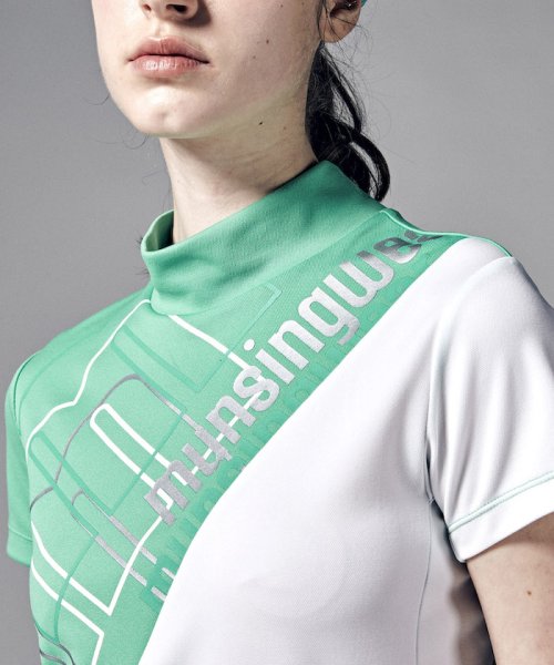Munsingwear(マンシングウェア)/『ENVOY』接触冷感切替モックネックシャツ(吸汗速乾/UV CUT(UPF30)/ストレッチ/接触冷感)/グリーン