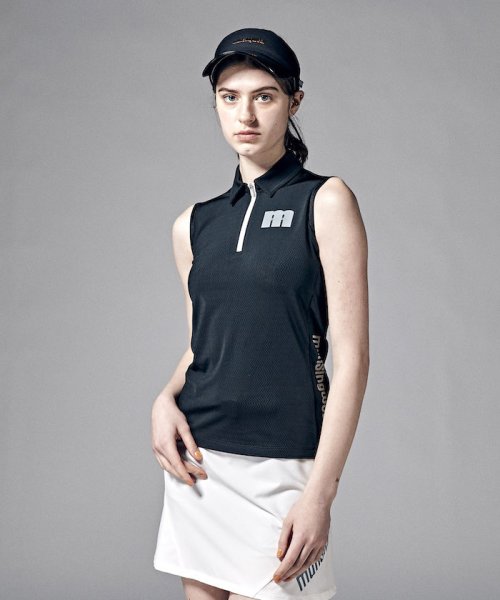 Munsingwear(マンシングウェア)/『ENVOY』UV CUTジグザグストレッチノースリーブシャツ(UV CUT(UPF50)/ストレッチ)/ブラック