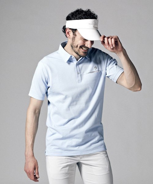 Munsingwear(マンシングウェア)/T/Cストレッチサッカーテーラーカラー半袖シャツ/サックスブルー