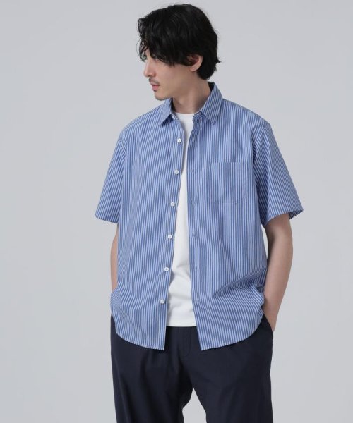 nano・universe(ナノ・ユニバース)/LB.03/「ICE FLOW LINEN」バリエーションシャツ 半袖/ブルー