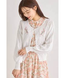 tocco closet(トッコクローゼット)/パールビジュー付きチューリップ×リボン刺繍カーディガン/Off-white