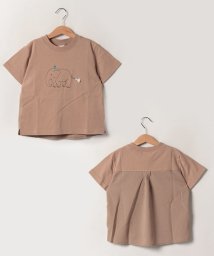 petit main(プティマイン)/ステッチグラフィック半袖Tシャツ/モカブラウン