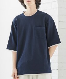 coen(coen)/ワッフルフェイクレイヤードTシャツ/NAVY