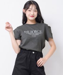 RiCO SUCRE(リコ シュクレ)/REJOICEロゴ肩あきTシャツ/チャコールグレー