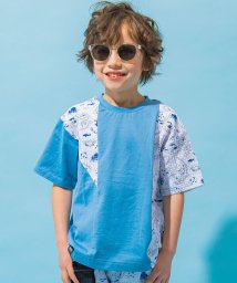 WASK(ワスク)/【接触冷感】地図柄切り替え天竺ニットサッカービッグTシャツ(100~160cm)/ブルー