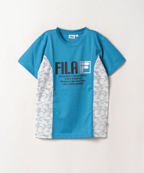 FILA（School Kids）(フィラ（スクール　キッズ）)/【キッズ】カモフラージュ柄 サイド切替 Tシャツ/ターコイズ