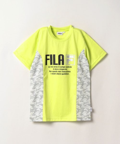 FILA（School Kids）(フィラ（スクール　キッズ）)/【キッズ】カモフラージュ柄 サイド切替 Tシャツ/ライトグリーン