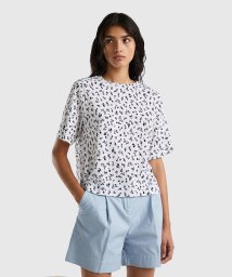 BENETTON (women)(ベネトン（レディース）)/リネン混総柄5分袖Tシャツ・カットソー/ホワイト系その他