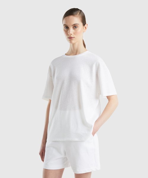 BENETTON (women)(ベネトン（レディース）)/リネン混半袖Tシャツ・カットソー/ホワイト