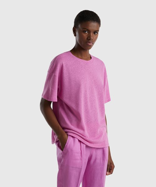 BENETTON (women)(ベネトン（レディース）)/リネン混半袖Tシャツ・カットソー/ピンク