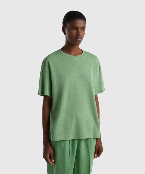 BENETTON (women)(ベネトン（レディース）)/リネン混半袖Tシャツ・カットソー/グリーン