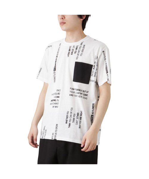 MAC HOUSE(men)(マックハウス（メンズ）)/T－GRAPHICS ティーグラフィックス 総柄プリント半袖Tシャツ F52005DM/ホワイト×ブラック