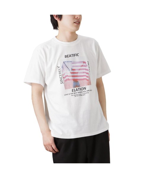 MAC HOUSE(men)(マックハウス（メンズ）)/T－GRAPHICS ティーグラフィックス 星条旗プリント半袖Tシャツ F52008DM/ホワイトB