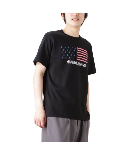 MAC HOUSE(men)(マックハウス（メンズ）)/T－GRAPHICS ティーグラフィックス 星条旗プリント半袖Tシャツ F52008DM/ブラック