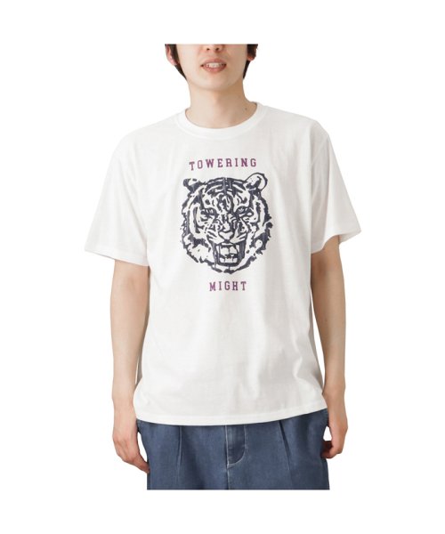 MAC HOUSE(men)(マックハウス（メンズ）)/T－GRAPHICS ティーグラフィックス タイガープリント半袖Tシャツ F52006DM/ホワイト