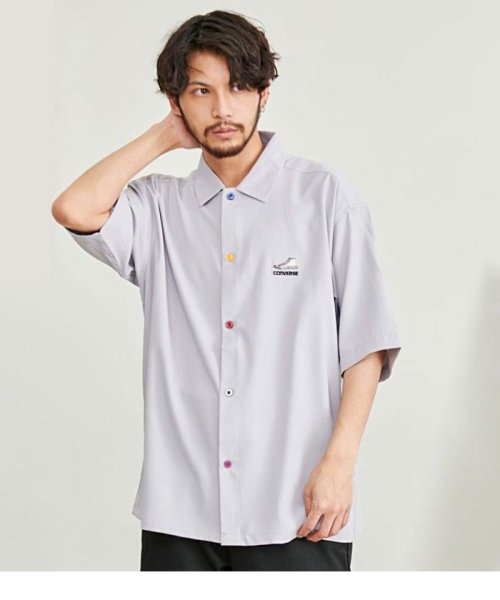 SB Select(エスビーセレクト)/CONVERSE ポリツイル刺繍入りシャツ/ライトグレー
