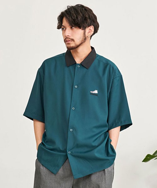 SB Select(エスビーセレクト)/CONVERSE ポリツイル刺繍入りシャツ/グリーン