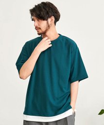 CavariA(キャバリア)/CavariA T100梨地フェイクレイヤードTシャツ/グリーン系1