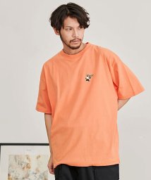 CavariA(キャバリア)/CavariA ヒト柄1ポイント刺繍半袖Tシャツ/オレンジ