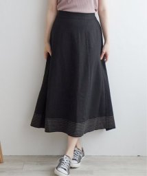 LBC(エルビーシー)/リネン混配色ステッチスカート/ブラック