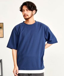 CavariA(キャバリア)/CavariA T100梨地フェイクレイヤードTシャツ/ダークブルー