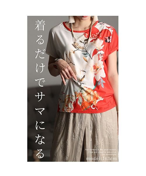 Sawa a la mode(サワアラモード)/上品な質感のデザイン半袖カットソー/レッド